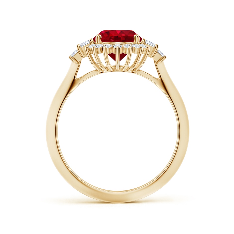 9x7mm AAA Oval Ruby Halo Knife-Edge Shank Engagement Ring in 18K Yellow Gold side 199