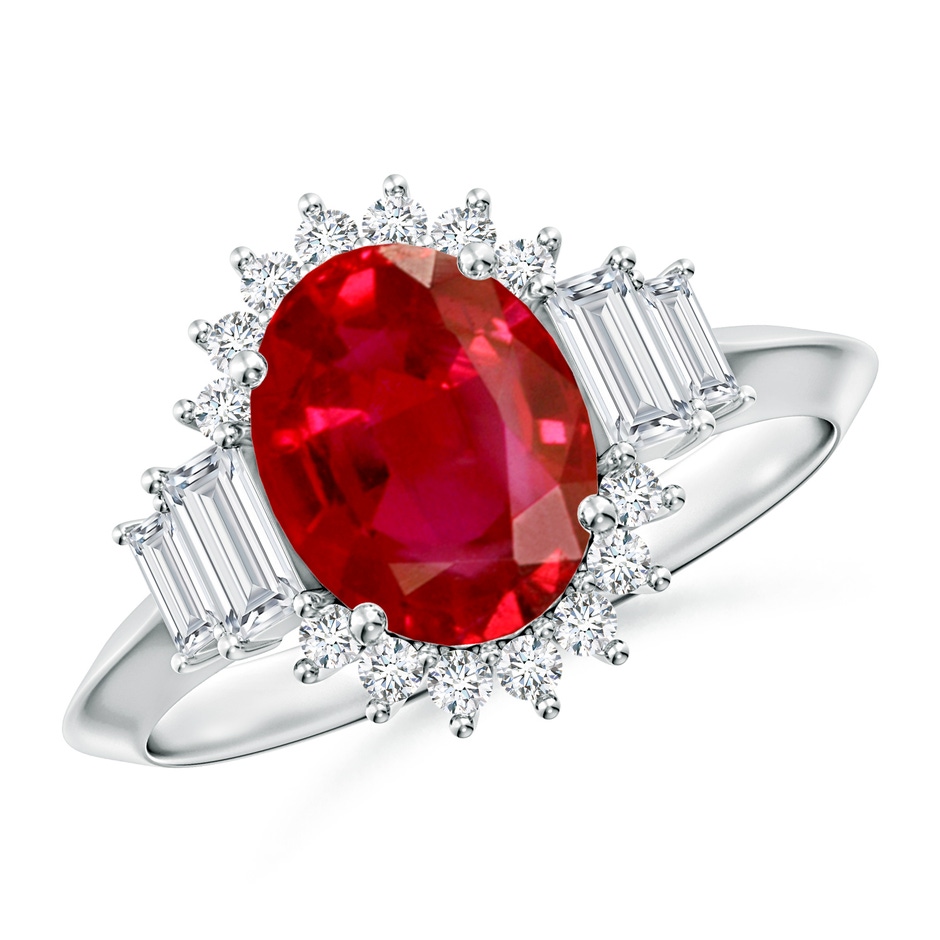 9x7mm AAA Oval Ruby Halo Knife-Edge Shank Engagement Ring in P950 Platinum 
