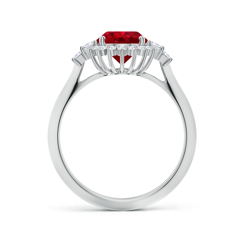 9x7mm AAA Oval Ruby Halo Knife-Edge Shank Engagement Ring in White Gold - side 199