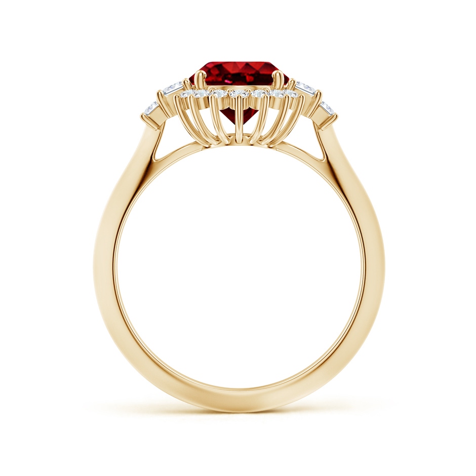 9x7mm AAAA Oval Ruby Halo Knife-Edge Shank Engagement Ring in Yellow Gold side 199