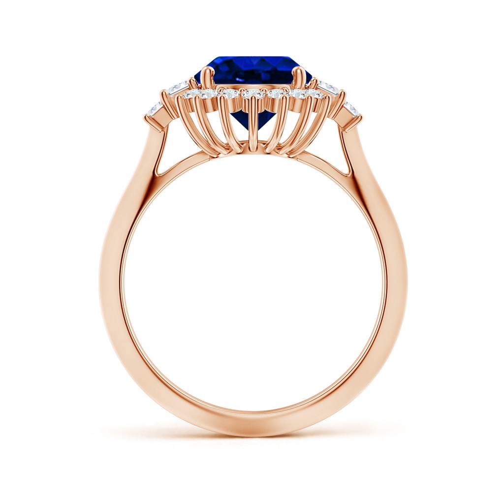 10x8mm AAAA Oval Blue Sapphire Halo Knife-Edge Shank Engagement Ring in 18K Rose Gold - side 199