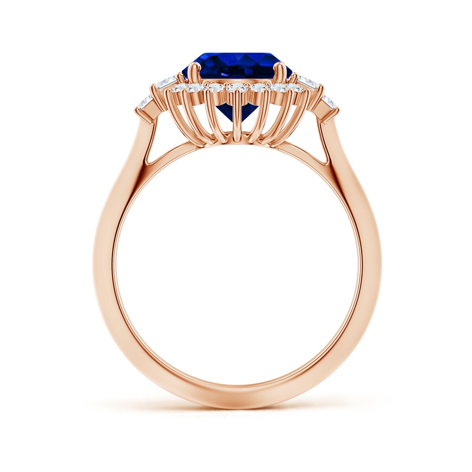 10x8mm Lab-Grown Oval Blue Sapphire Halo Knife-Edge Shank Engagement Ring in 18K Rose Gold side 199