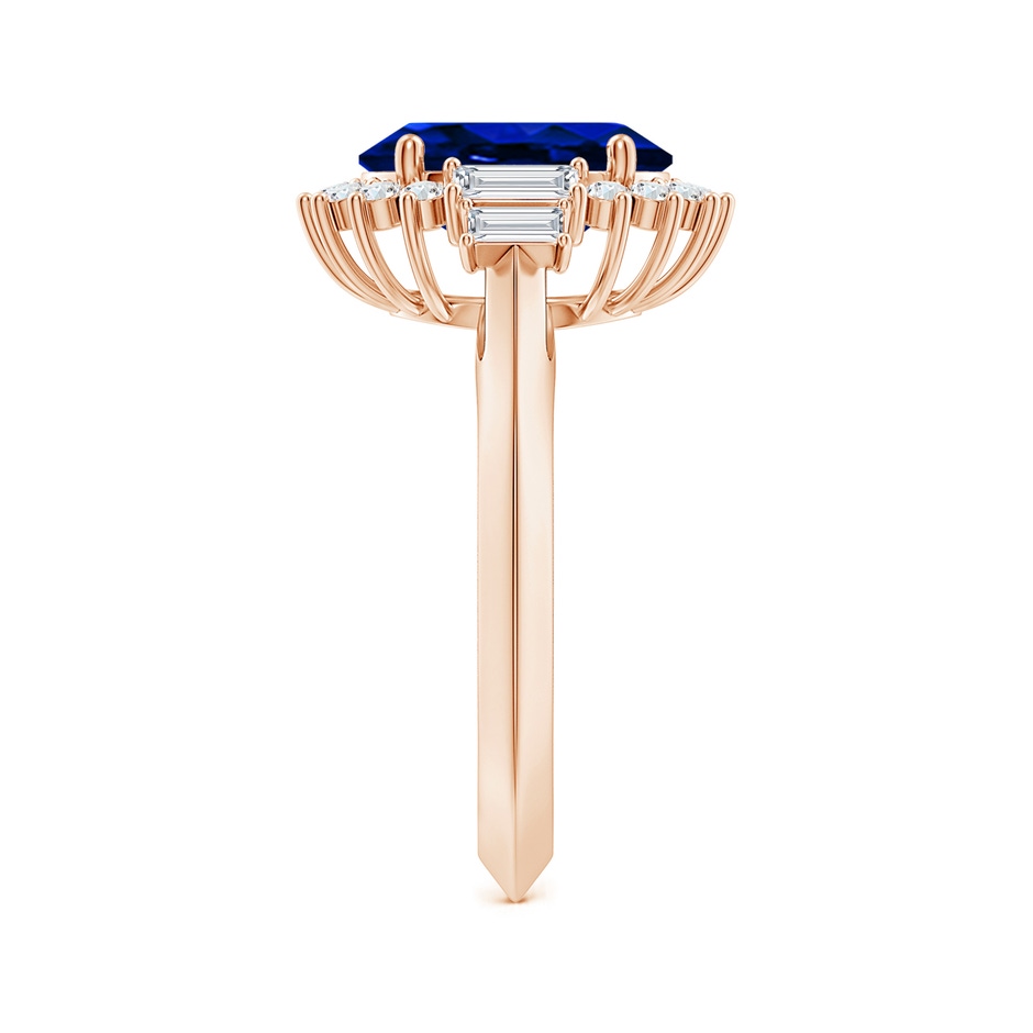 10x8mm Lab-Grown Oval Blue Sapphire Halo Knife-Edge Shank Engagement Ring in 18K Rose Gold side 299