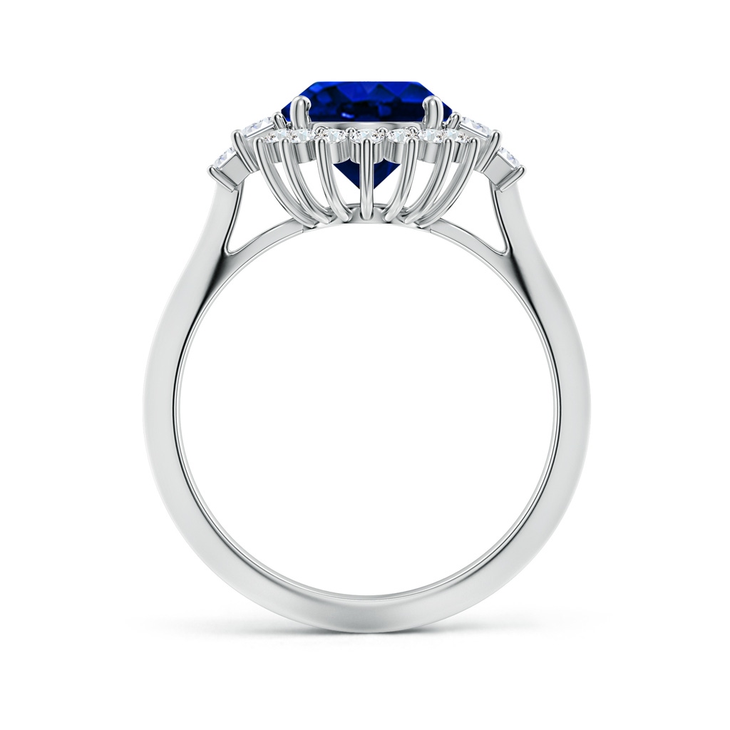 10x8mm Lab-Grown Oval Blue Sapphire Halo Knife-Edge Shank Engagement Ring in P950 Platinum - side 199