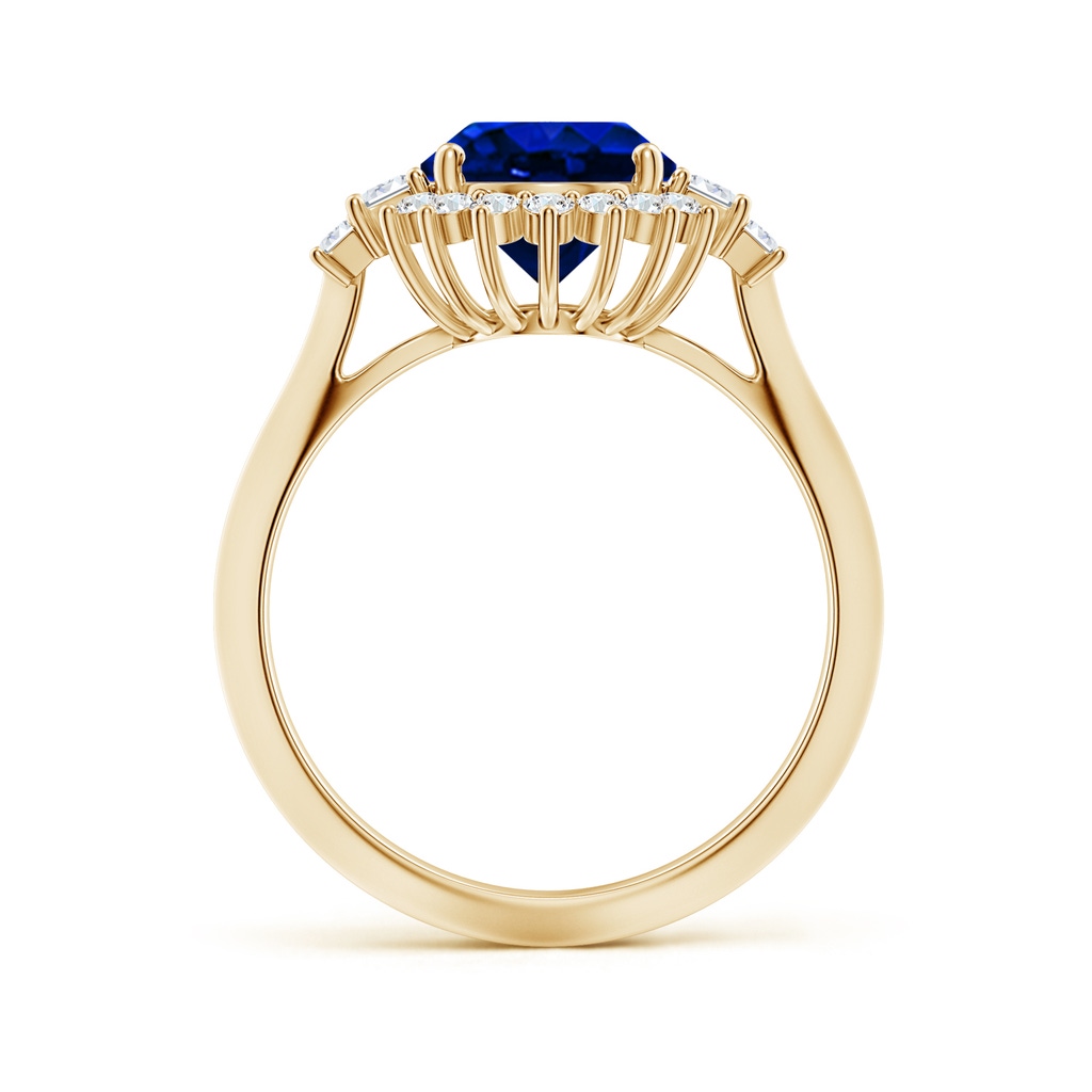 10x8mm Lab-Grown Oval Blue Sapphire Halo Knife-Edge Shank Engagement Ring in Yellow Gold - side 199