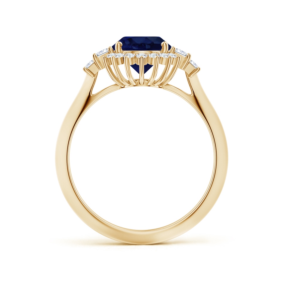 9x7mm A Oval Blue Sapphire Halo Knife-Edge Shank Engagement Ring in Yellow Gold side 199