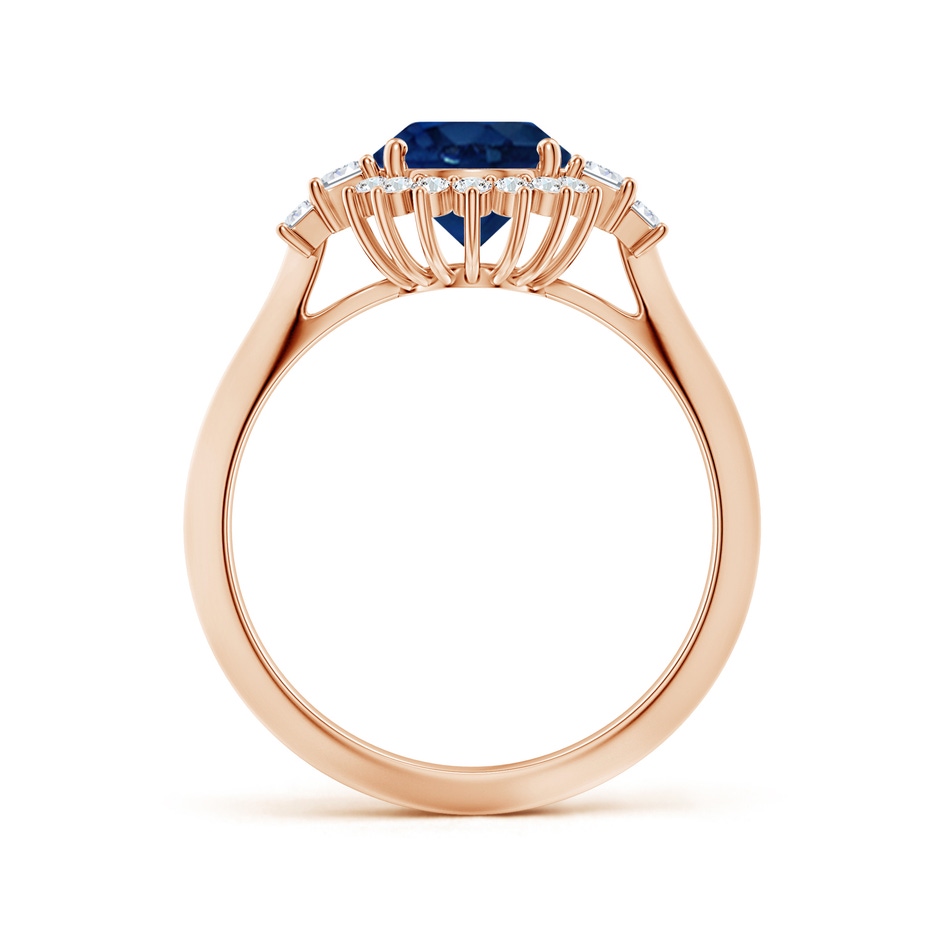 9x7mm AA Oval Blue Sapphire Halo Knife-Edge Shank Engagement Ring in Rose Gold side 199