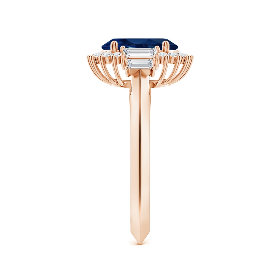 9x7mm AA Oval Blue Sapphire Halo Knife-Edge Shank Engagement Ring in Rose Gold side 299