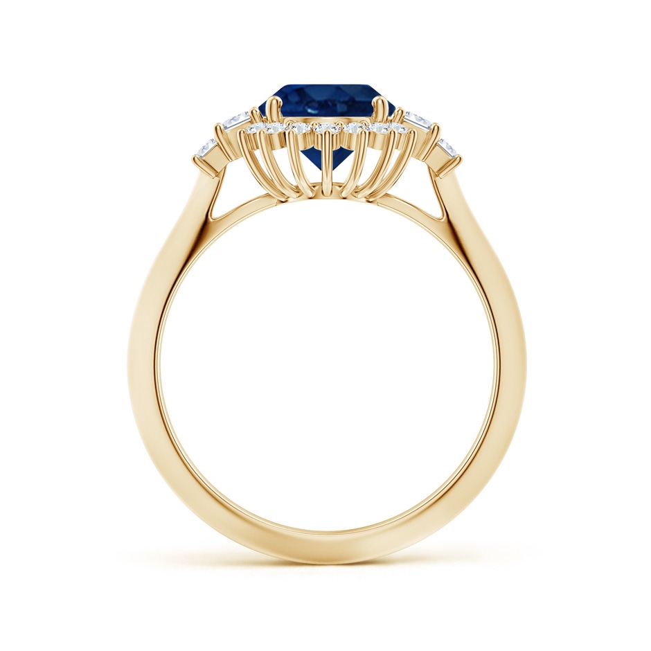 9x7mm AA Oval Blue Sapphire Halo Knife-Edge Shank Engagement Ring in Yellow Gold side 199