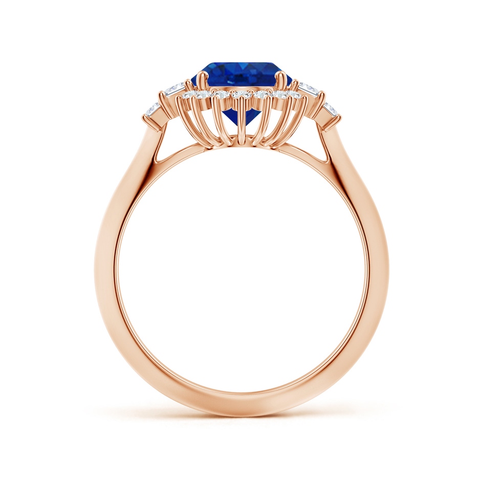9x7mm AAA Oval Blue Sapphire Halo Knife-Edge Shank Engagement Ring in Rose Gold side 199