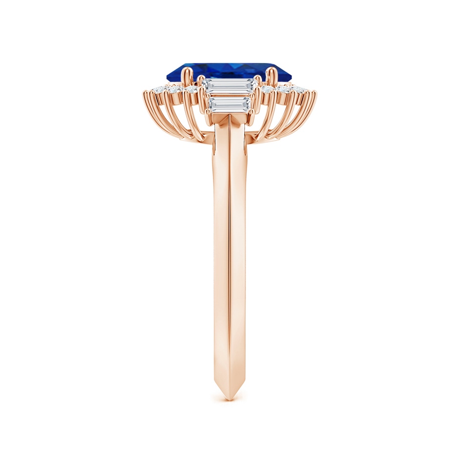 9x7mm AAA Oval Blue Sapphire Halo Knife-Edge Shank Engagement Ring in Rose Gold side 299