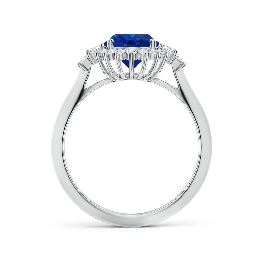 9x7mm AAA Oval Blue Sapphire Halo Knife-Edge Shank Engagement Ring in White Gold - side 199