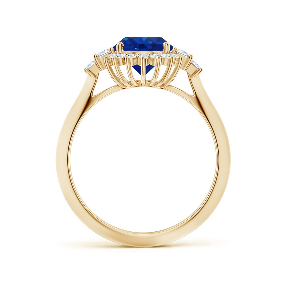 9x7mm AAA Oval Blue Sapphire Halo Knife-Edge Shank Engagement Ring in Yellow Gold side 199