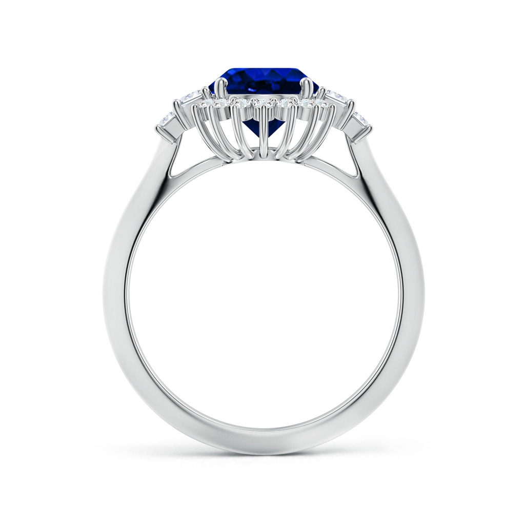 9x7mm Lab-Grown Oval Blue Sapphire Halo Knife-Edge Shank Engagement Ring in 18K White Gold - side 199
