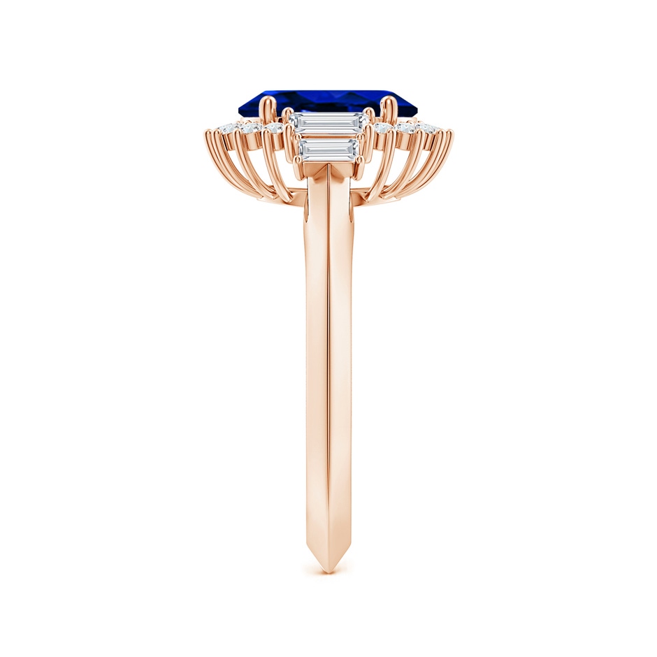 9x7mm AAAA Oval Blue Sapphire Halo Knife-Edge Shank Engagement Ring in Rose Gold side 299