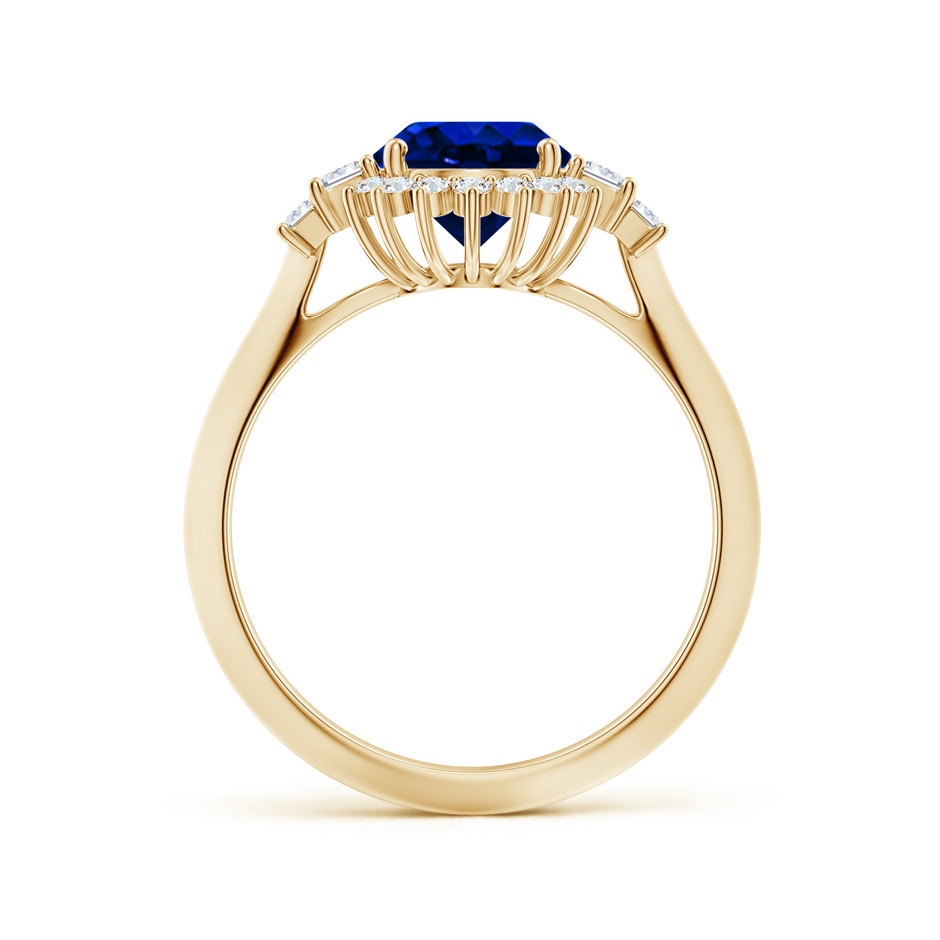 9x7mm AAAA Oval Blue Sapphire Halo Knife-Edge Shank Engagement Ring in Yellow Gold side 199