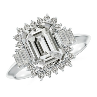 9x7mm KI3 Emerald-Cut Diamond Halo Knife-Edge Shank Engagement Ring in P950 Platinum