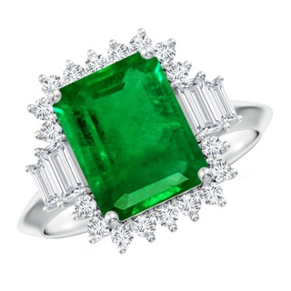 10x8mm AAAA Emerald-Cut Emerald Halo Knife-Edge Shank Engagement Ring in P950 Platinum