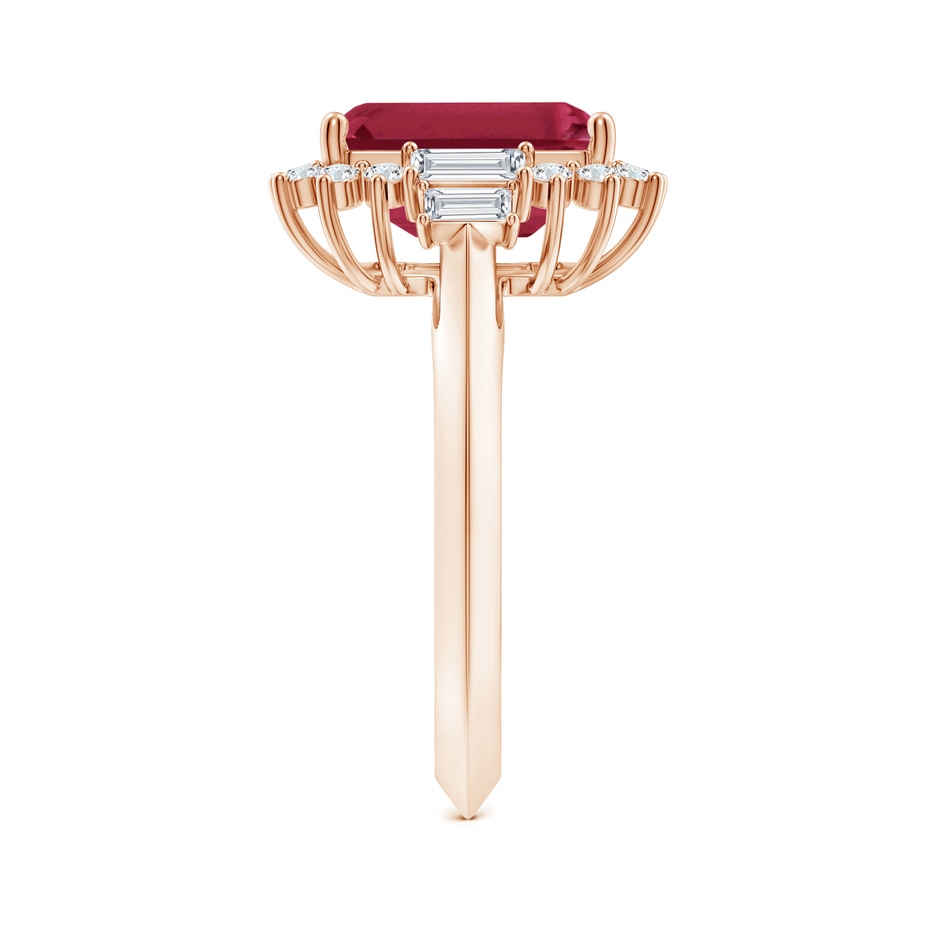 10x8mm A Emerald-Cut Ruby Halo Knife-Edge Shank Engagement Ring in Rose Gold side 299