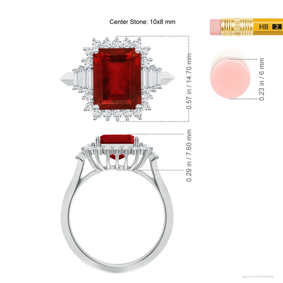 10x8mm AAAA Emerald-Cut Ruby Halo Knife-Edge Shank Engagement Ring in P950 Platinum ruler