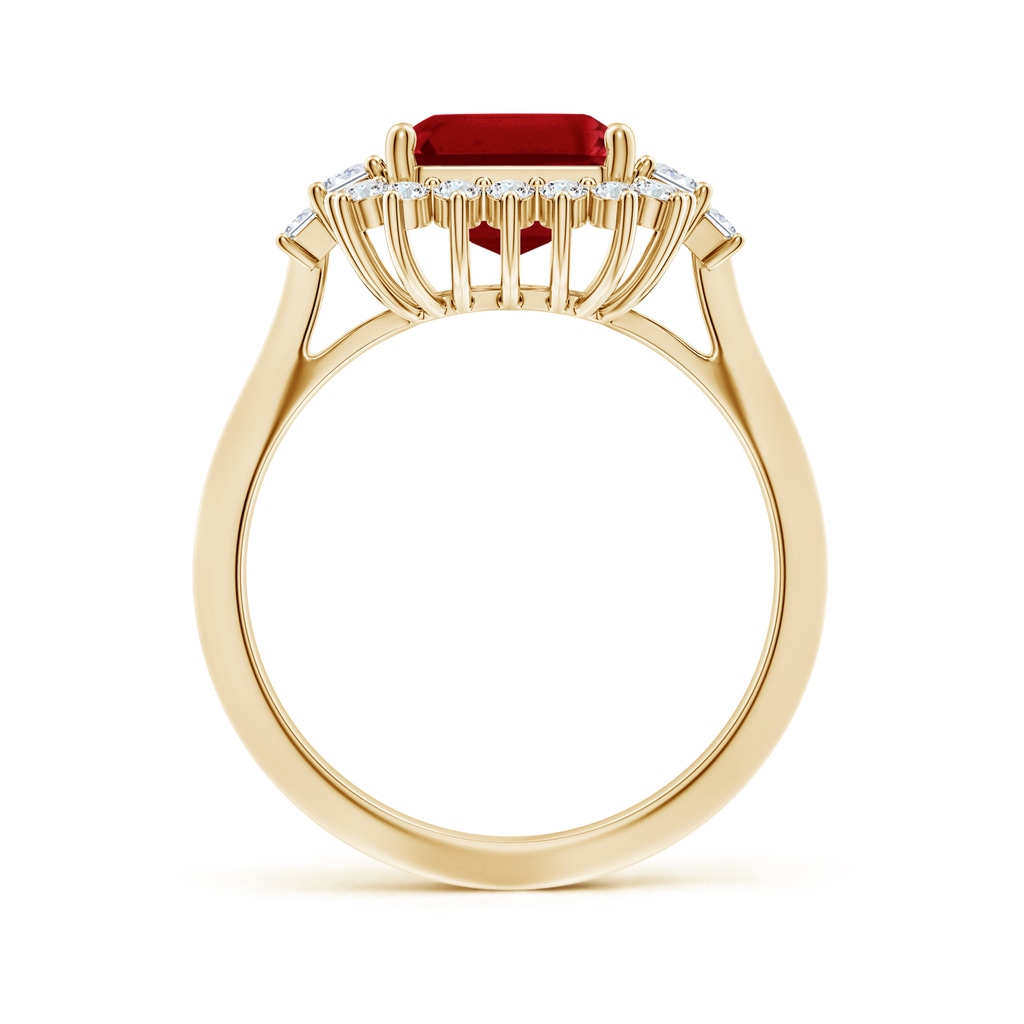 10x8mm AAAA Emerald-Cut Ruby Halo Knife-Edge Shank Engagement Ring in Yellow Gold - side 199