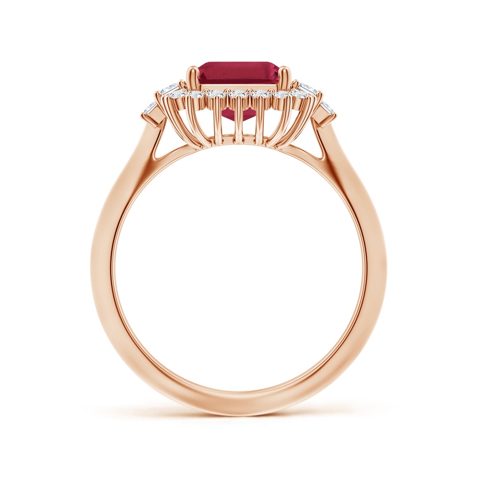 9x7mm A Emerald-Cut Ruby Halo Knife-Edge Shank Engagement Ring in Rose Gold side 199
