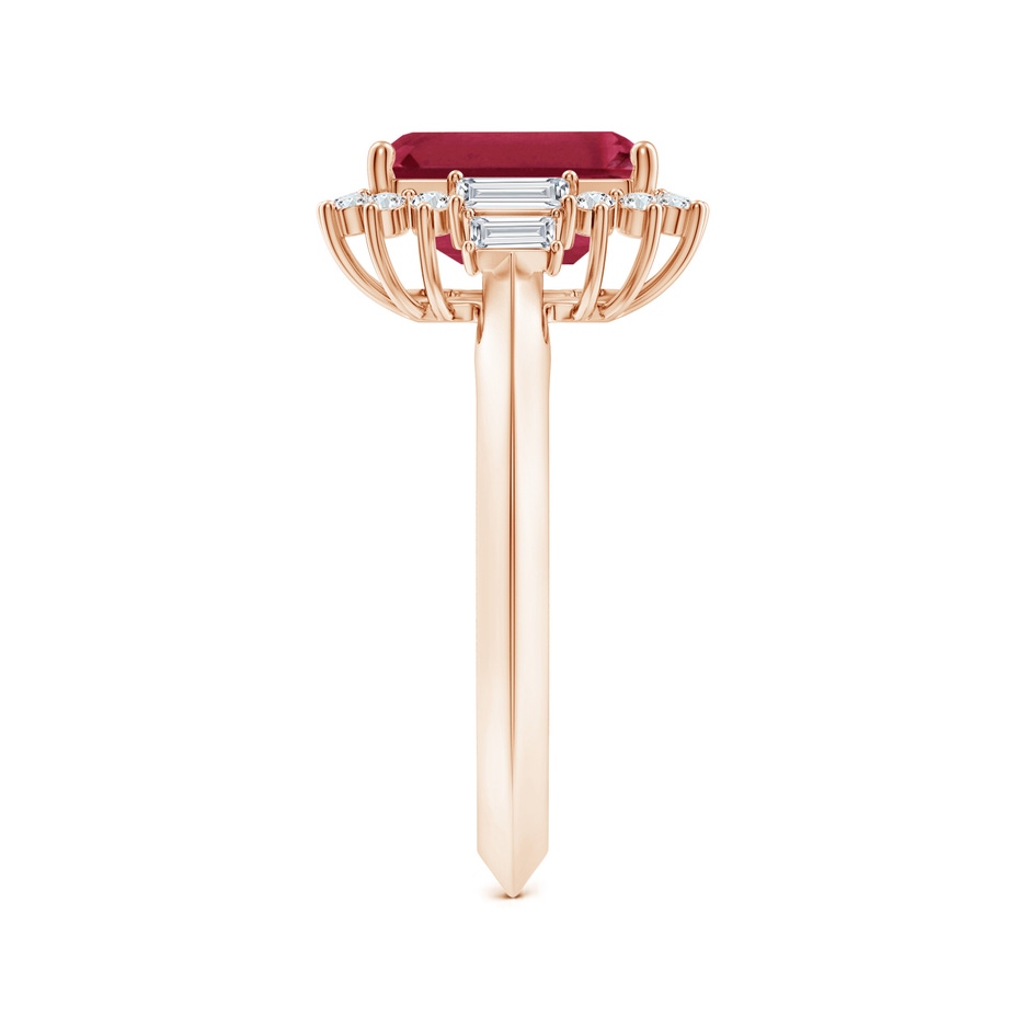 9x7mm A Emerald-Cut Ruby Halo Knife-Edge Shank Engagement Ring in Rose Gold side 299