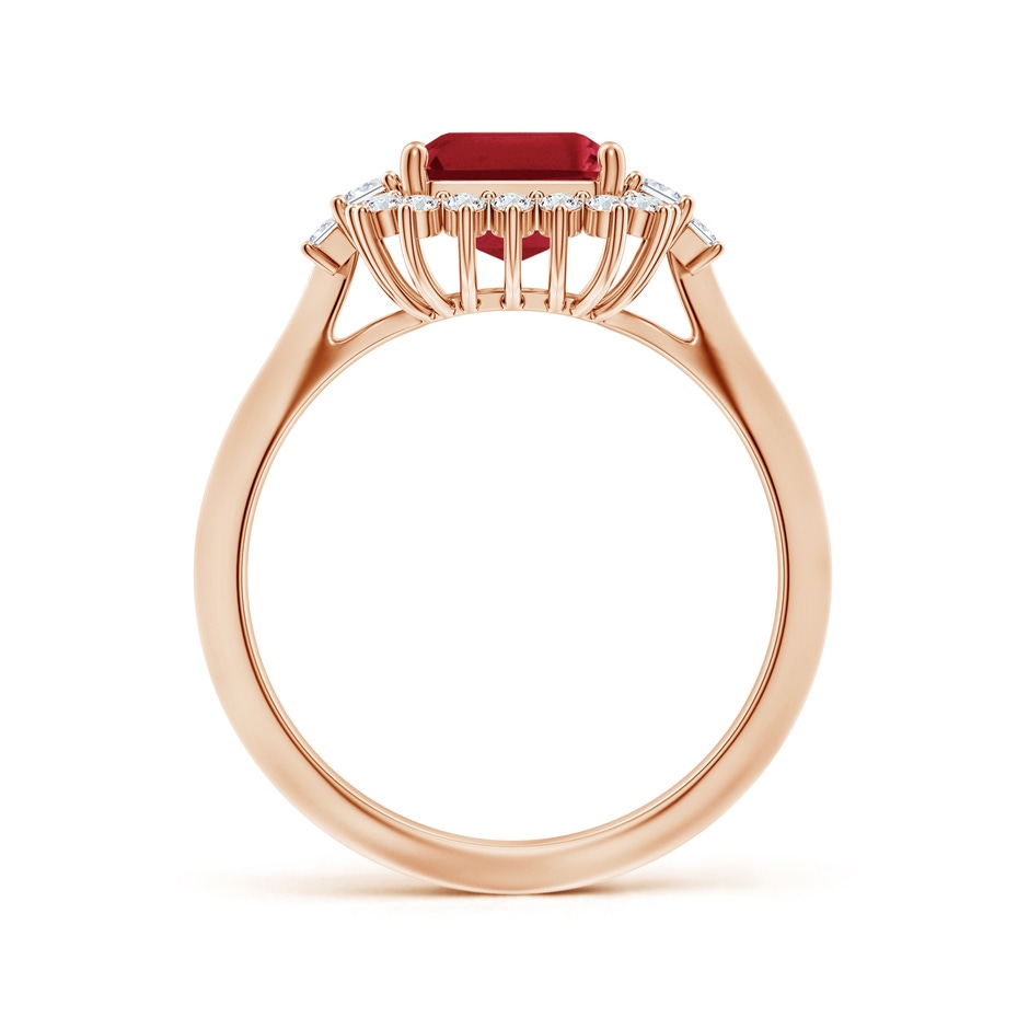 9x7mm AA Emerald-Cut Ruby Halo Knife-Edge Shank Engagement Ring in Rose Gold side 199