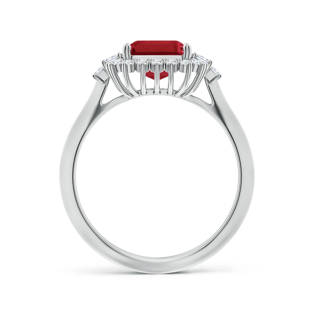 9x7mm AA Emerald-Cut Ruby Halo Knife-Edge Shank Engagement Ring in White Gold - side 199