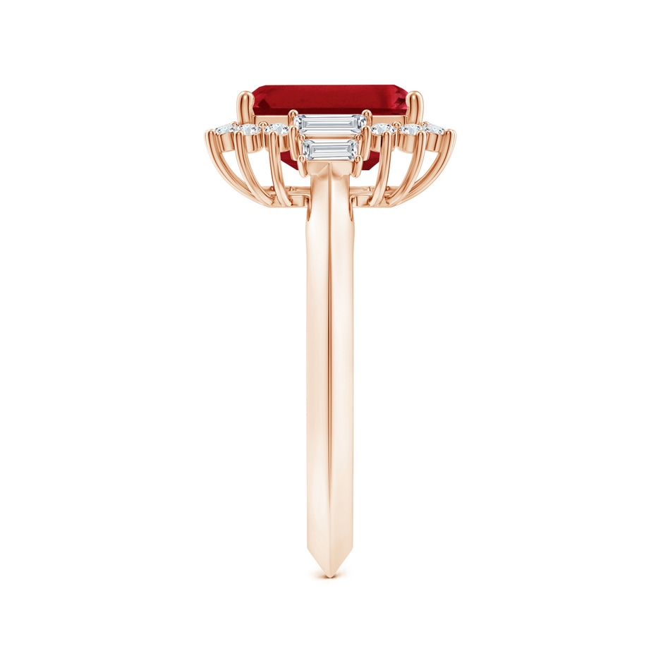 9x7mm AAA Emerald-Cut Ruby Halo Knife-Edge Shank Engagement Ring in 18K Rose Gold side 299
