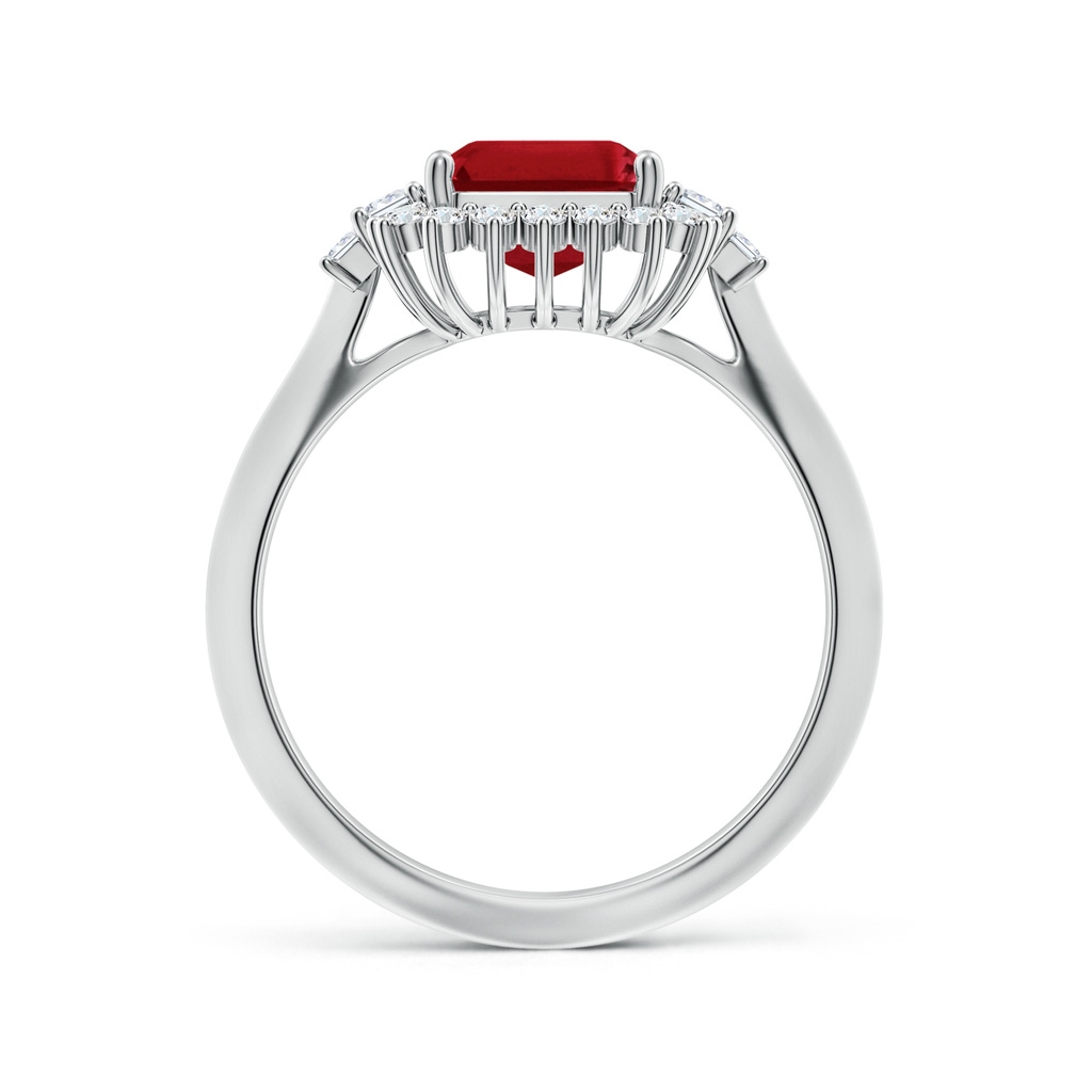 9x7mm AAA Emerald-Cut Ruby Halo Knife-Edge Shank Engagement Ring in White Gold - side 199