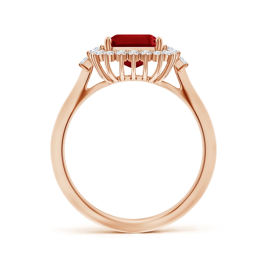 9x7mm AAAA Emerald-Cut Ruby Halo Knife-Edge Shank Engagement Ring in 18K Rose Gold side 199