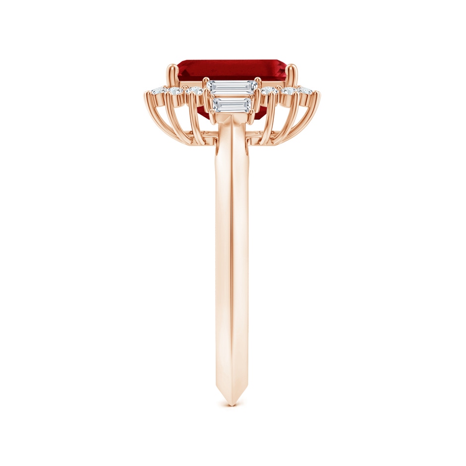 9x7mm AAAA Emerald-Cut Ruby Halo Knife-Edge Shank Engagement Ring in 18K Rose Gold side 299