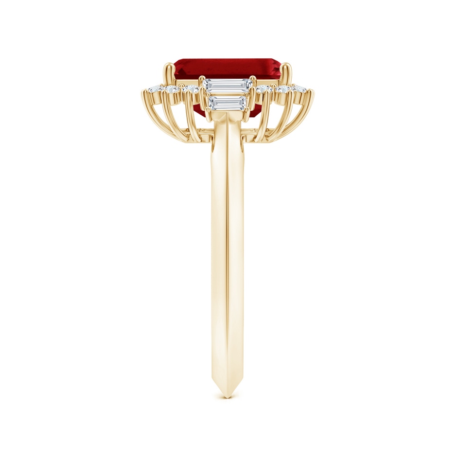 9x7mm AAAA Emerald-Cut Ruby Halo Knife-Edge Shank Engagement Ring in Yellow Gold side 299
