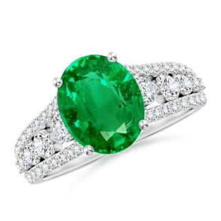 10x8mm AAA Classic Oval Emerald Split Shank Engagement Ring with Accents in P950 Platinum