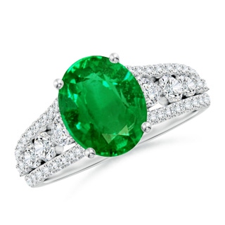 10x8mm AAAA Classic Oval Emerald Split Shank Engagement Ring with Accents in P950 Platinum