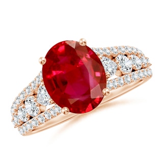 10x8mm AAA Classic Oval Ruby Split Shank Engagement Ring with Accents in Rose Gold