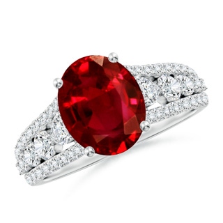 10x8mm AAAA Classic Oval Ruby Split Shank Engagement Ring with Accents in P950 Platinum