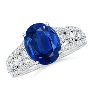 10x8mm AAA Classic Oval Blue Sapphire Split Shank Engagement Ring with Accents in P950 Platinum