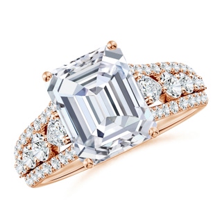 10x7mm GVS2 Classic Emerald-Cut Diamond Split Shank Engagement Ring with Accents in 9K Rose Gold