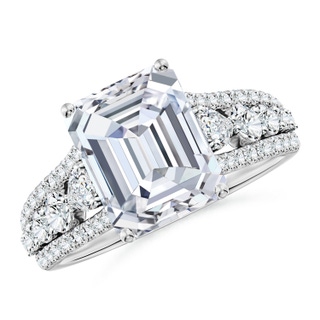 10x7mm GVS2 Classic Emerald-Cut Diamond Split Shank Engagement Ring with Accents in P950 Platinum