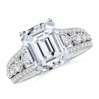 10x7mm HSI2 Classic Emerald-Cut Diamond Split Shank Engagement Ring with Accents in White Gold