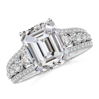 10x7mm IJI1I2 Classic Emerald-Cut Diamond Split Shank Engagement Ring with Accents in White Gold