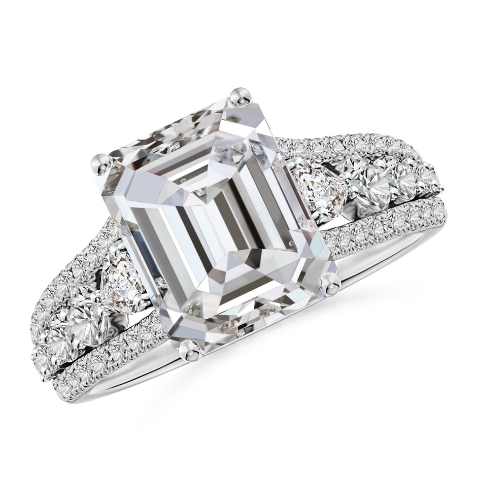 10x7mm IJI1I2 Classic Emerald-Cut Diamond Split Shank Engagement Ring with Accents in White Gold 