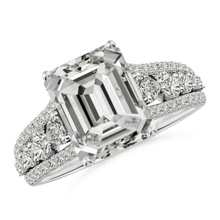 10x7mm KI3 Classic Emerald-Cut Diamond Split Shank Engagement Ring with Accents in P950 Platinum