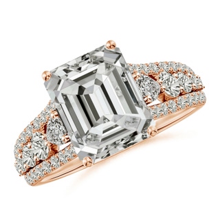 10x7mm KI3 Classic Emerald-Cut Diamond Split Shank Engagement Ring with Accents in Rose Gold