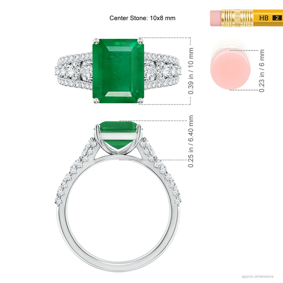 10x8mm AA Classic Emerald-Cut Emerald Split Shank Engagement Ring with Accents in White Gold ruler