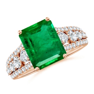 10x8mm AAA Classic Emerald-Cut Emerald Split Shank Engagement Ring with Accents in 10K Rose Gold