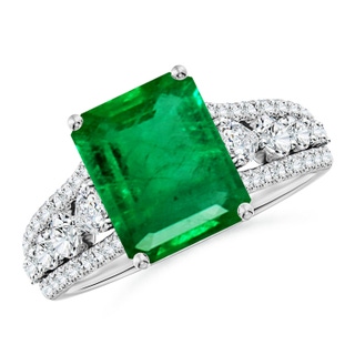 10x8mm AAA Classic Emerald-Cut Emerald Split Shank Engagement Ring with Accents in P950 Platinum