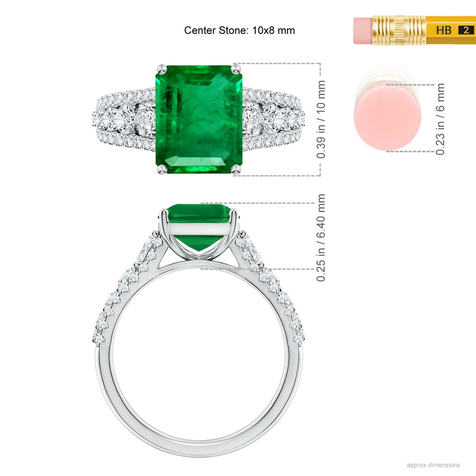 10x8mm AAA Classic Emerald-Cut Emerald Split Shank Engagement Ring with Accents in White Gold ruler